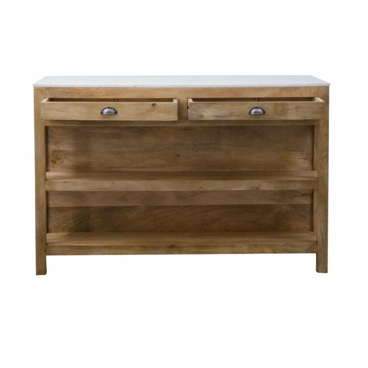 Made in Meubles Ilot central en bois de manguier et marbre blanc Louisa