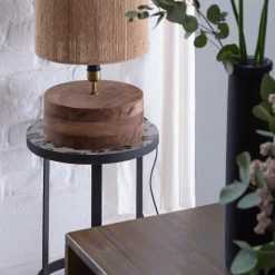 Made in Meubles Lampe à poser ronde en bois de manguier Albane