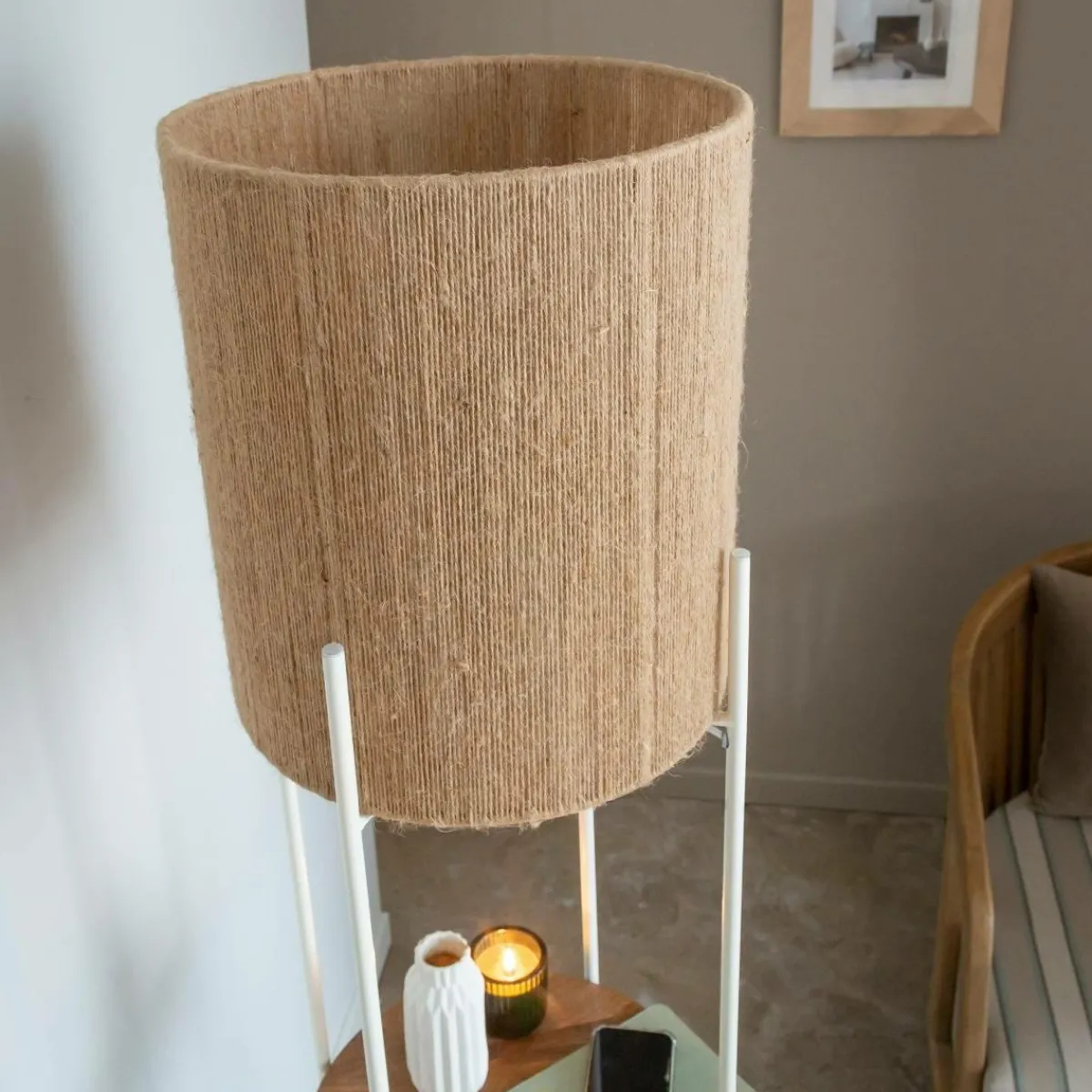 Made in Meubles Lampe sur pied en métal et jute Estelle