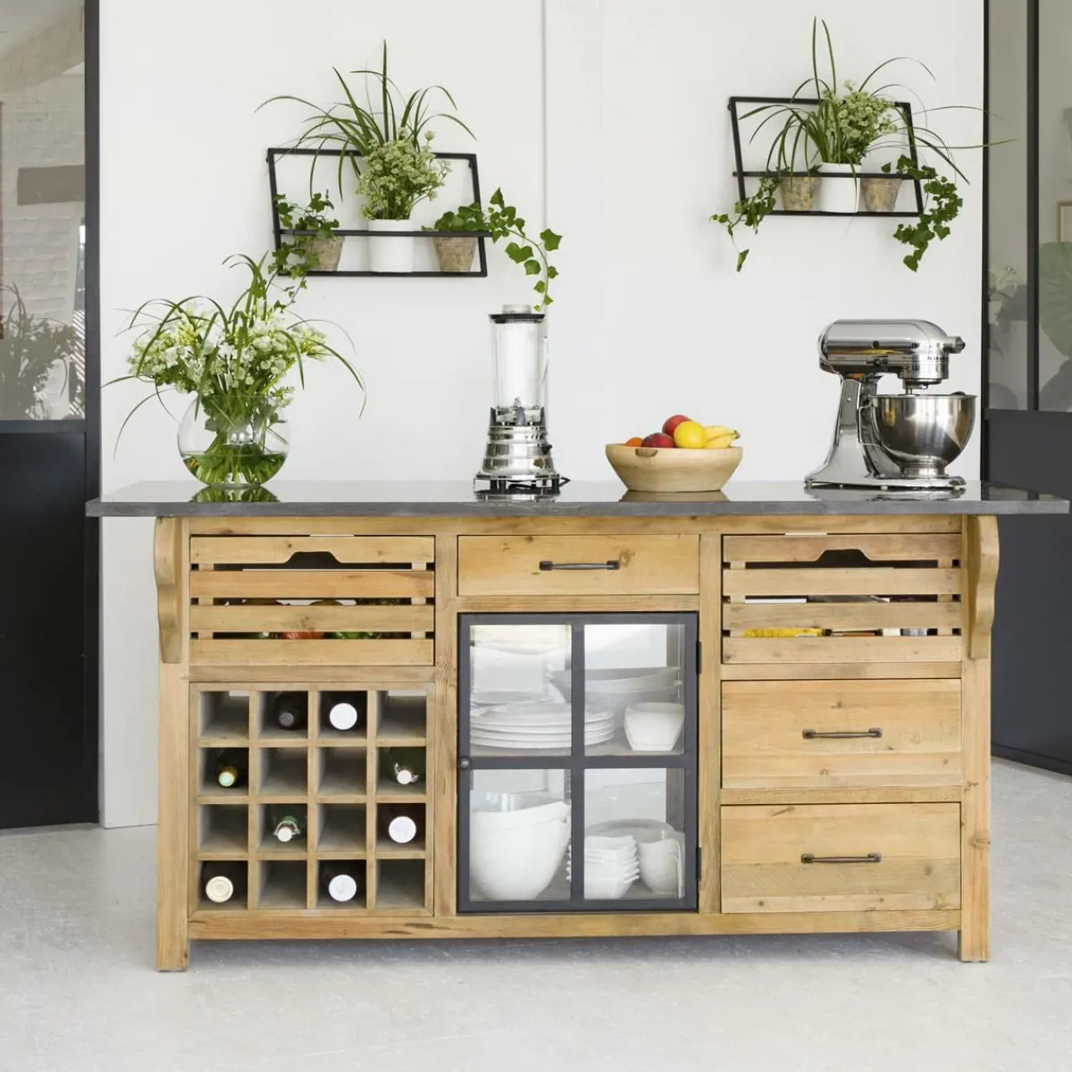 Made in Meubles Îlot central en bois recyclé Champêtre