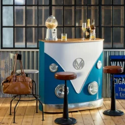 Made in Meubles Meuble bar bleu avec plateau en bois de manguier Combi