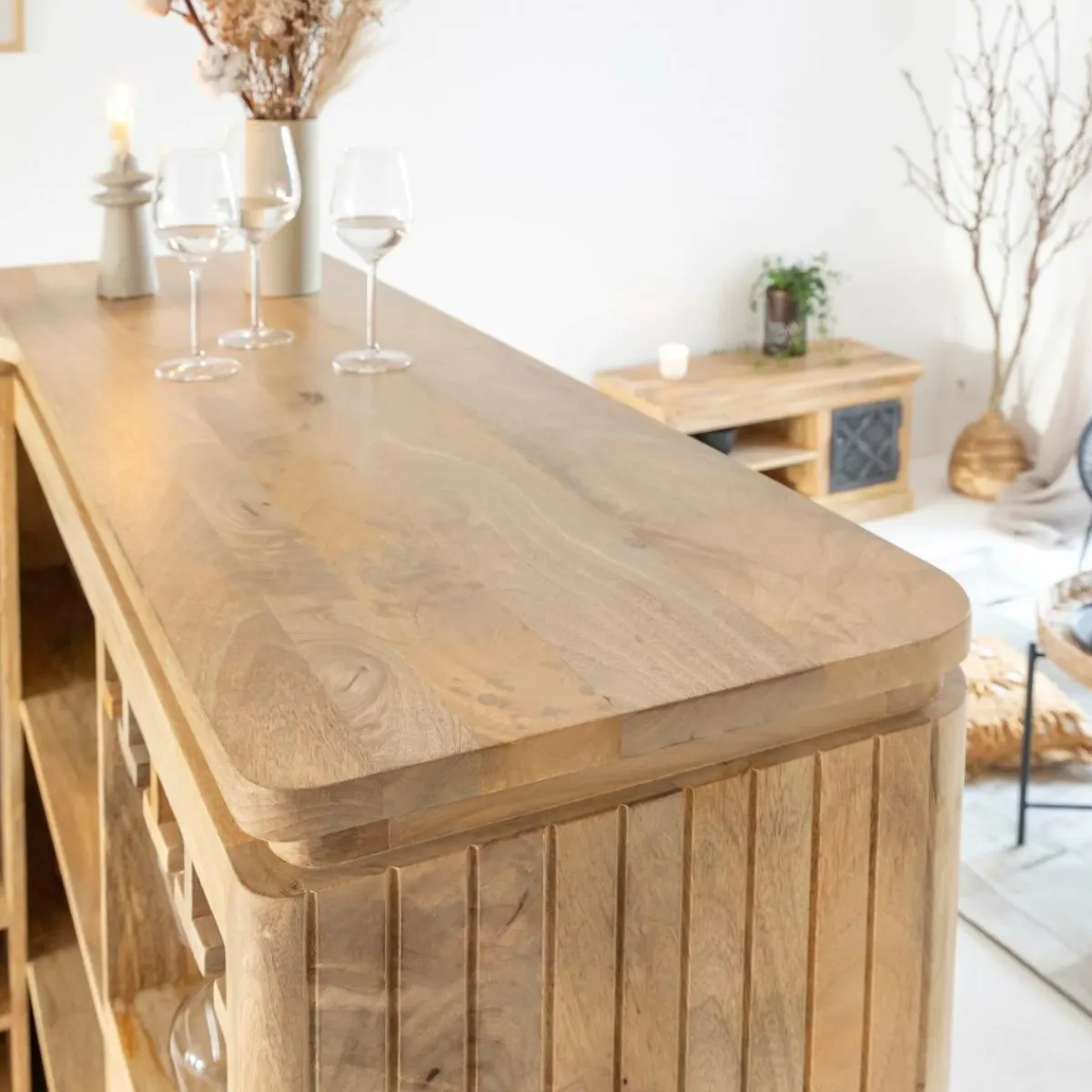 Made in Meubles Meuble bar en angle bois de manguier Lou