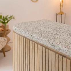 Made in Meubles Meuble bar en angle bois de manguier et terrazzo Lou