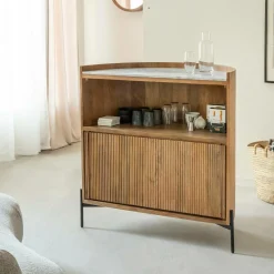 Made in Meubles Meuble bar en bois de manguier et marbre Adler