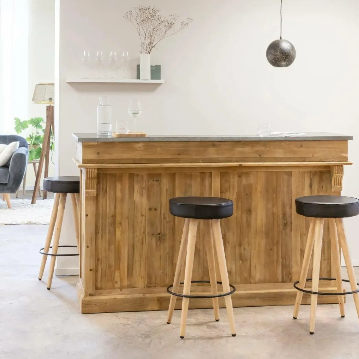 Made in Meubles Meuble bar en bois recyclé 180 cm Garance