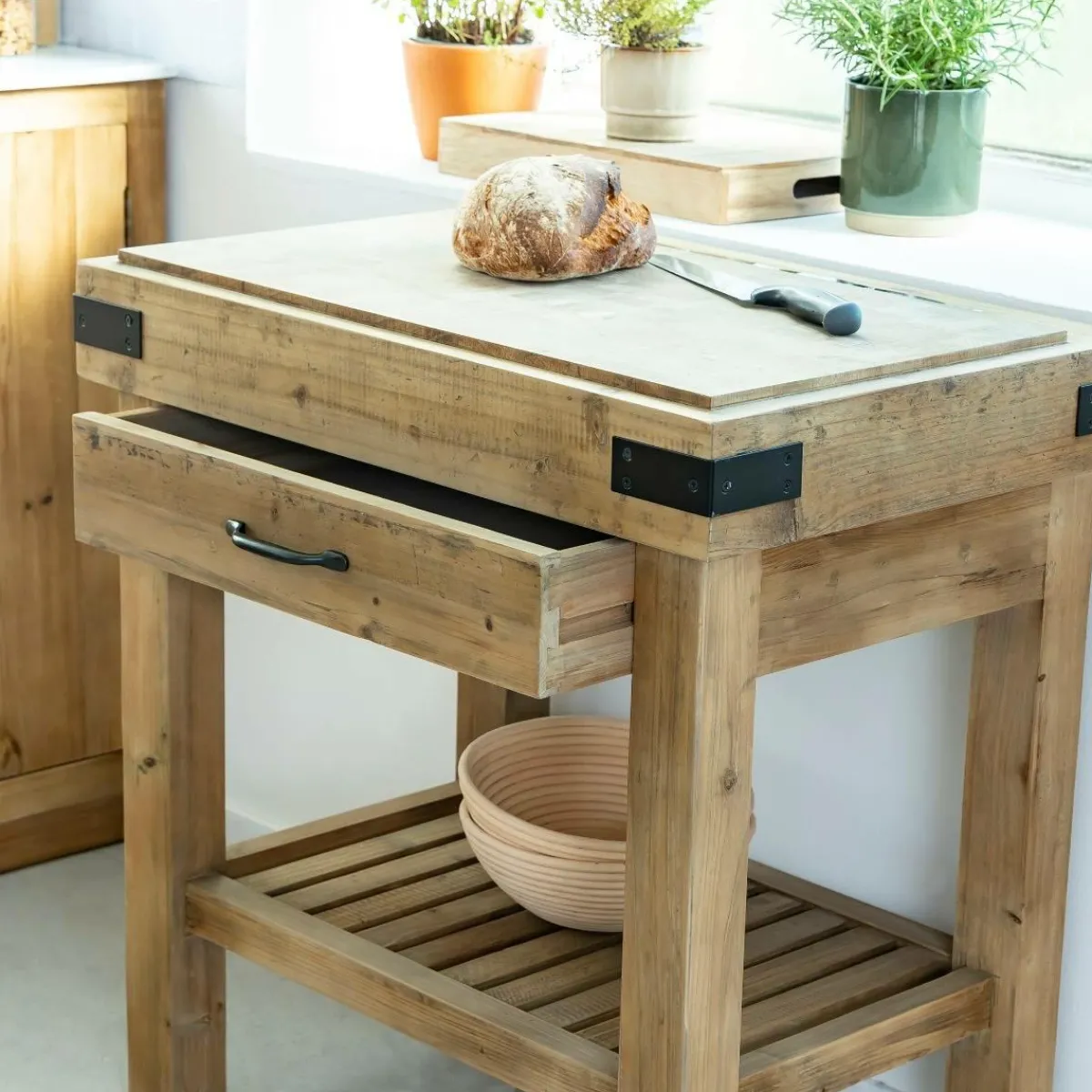 Made in Meubles Meuble bas cuisine en bois recyclé Garance