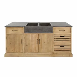 Made in Meubles Meuble bas de cuisine en bois recyclé et pierre bleue Romain