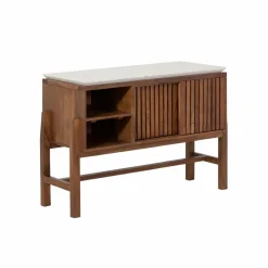 Made in Meubles Meuble sous vasque 2 portes en bois d'acacia et terrazzo Kaelis