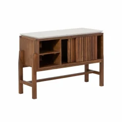 Made in Meubles Meuble sous vasque 2 portes en bois d'acacia et terrazzo Kaelis