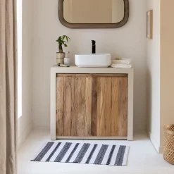 Made in Meubles Meuble sous vasque 2 portes en bois effet béton et bois recyclé Dalva
