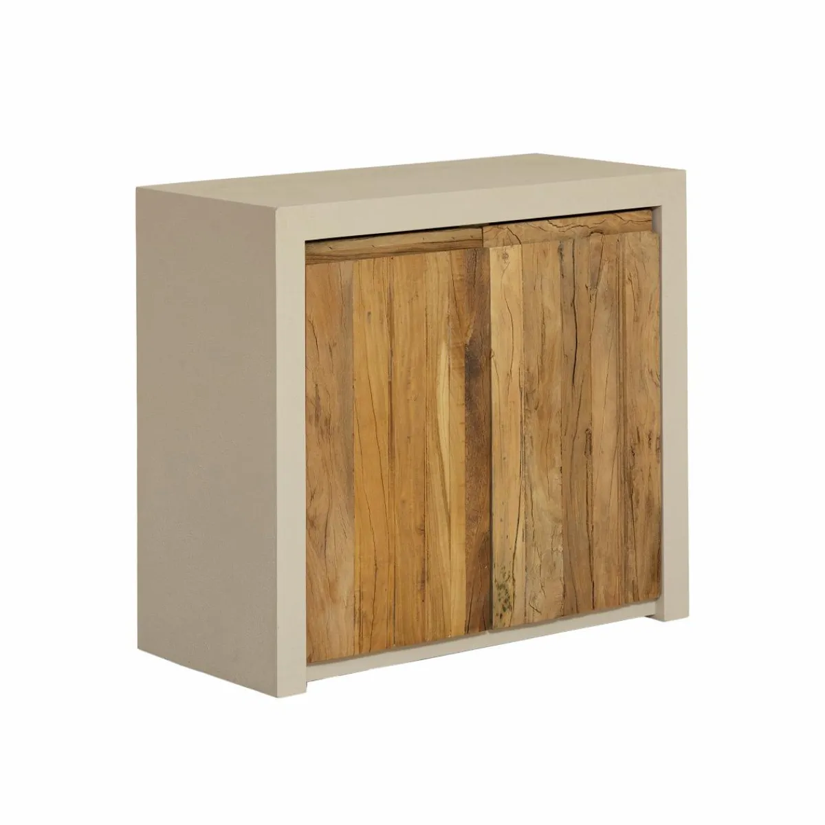 Made in Meubles Meuble sous vasque 2 portes en bois effet béton et bois recyclé Dalva