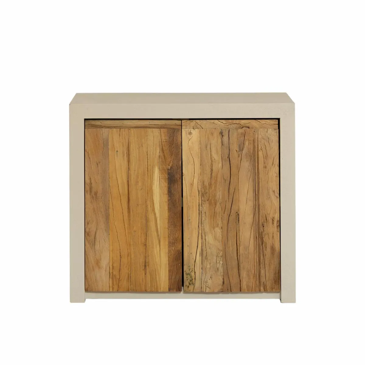 Made in Meubles Meuble sous vasque 2 portes en bois effet béton et bois recyclé Dalva