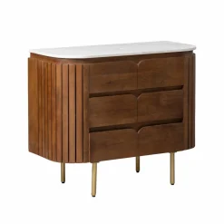 Made in Meubles Meuble sous vasque en bois de manguier et marbre Sienne