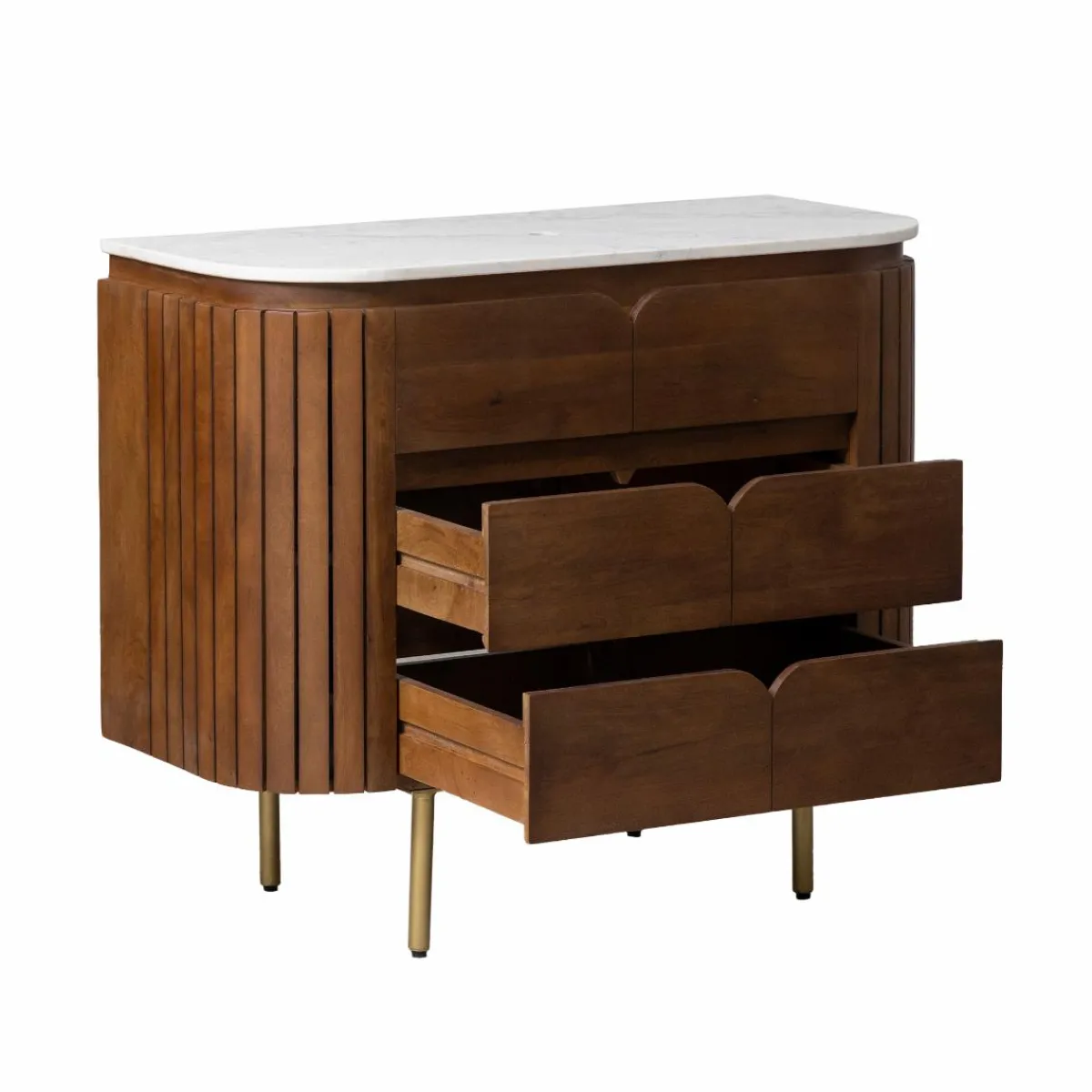 Made in Meubles Meuble sous vasque en bois de manguier et marbre Sienne