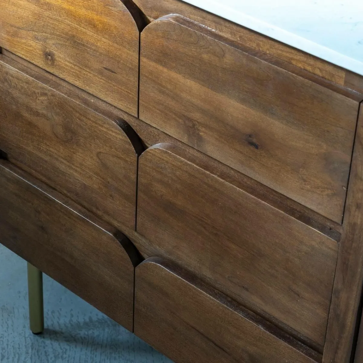 Made in Meubles Meuble sous vasque en bois de manguier et marbre Sienne