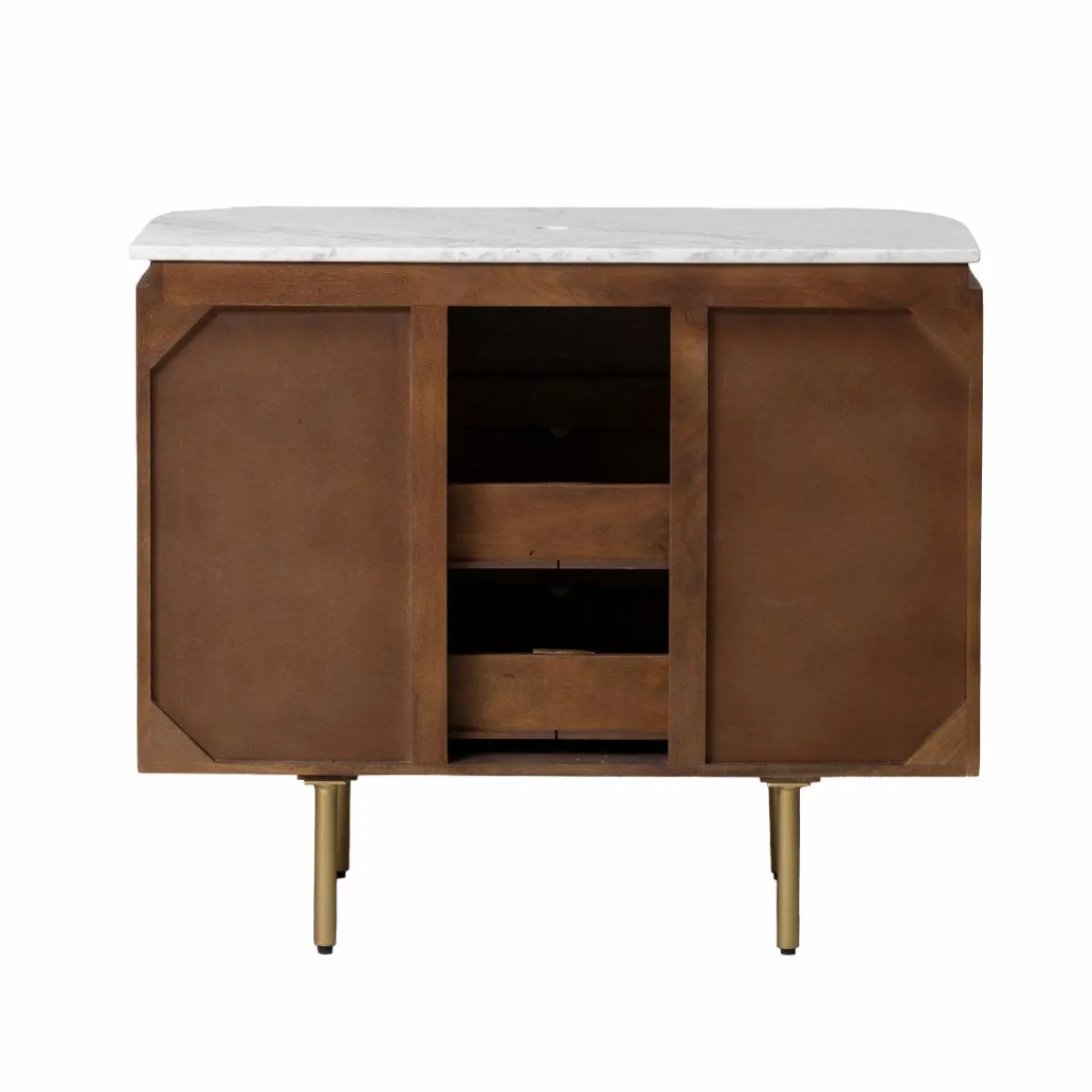 Made in Meubles Meuble sous vasque en bois de manguier et marbre Sienne