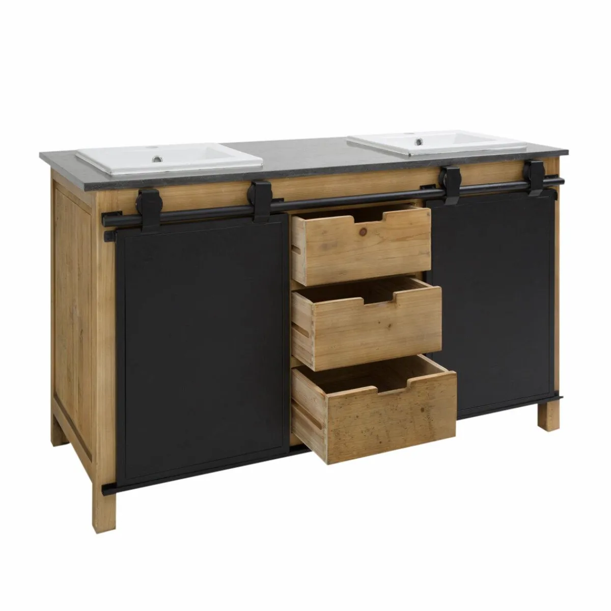 Made in Meubles Meuble sous vasque en bois recyclé et métal Jade