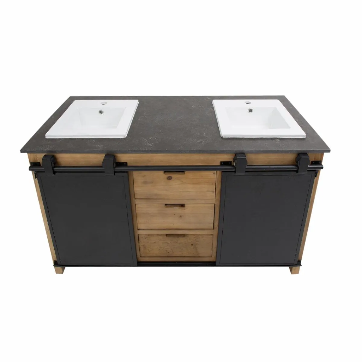 Made in Meubles Meuble sous vasque en bois recyclé et métal Jade