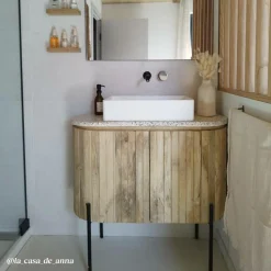 Made in Meubles Meuble sous vasque en bois de manguier et terrazzo Lou