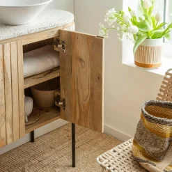 Made in Meubles Meuble sous vasque en bois de manguier et terrazzo Lou
