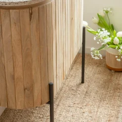 Made in Meubles Meuble sous vasque en bois de manguier et terrazzo Lou