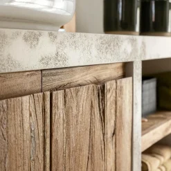 Made in Meubles Meuble sous vasque en bois effet béton et bois recyclé Dalva