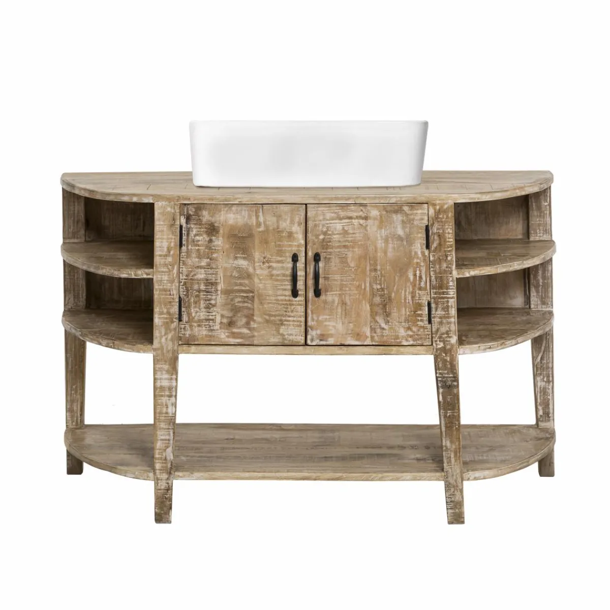 Made in Meubles Meuble sous vasque en bois de manguier blanchi Sienna
