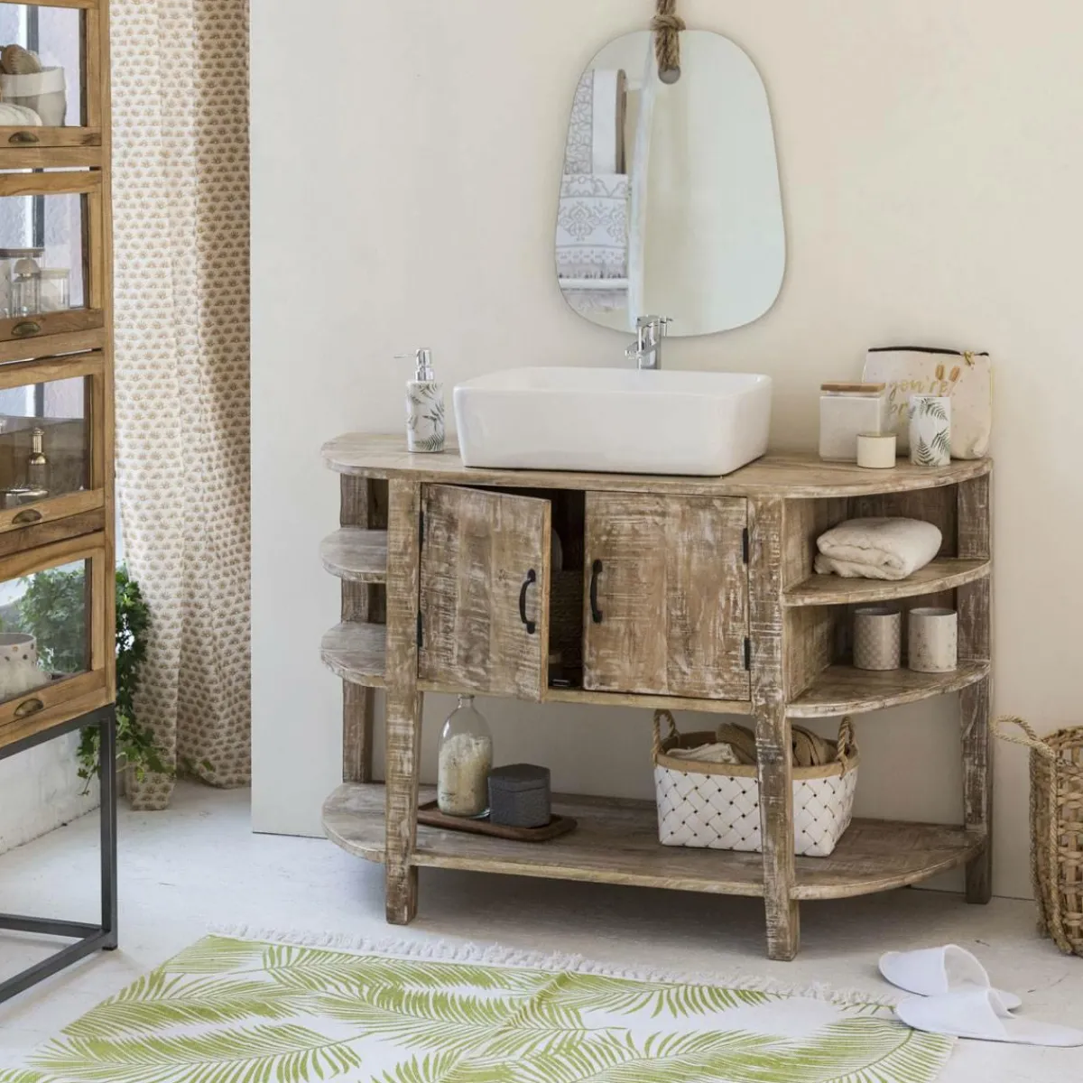 Made in Meubles Meuble sous vasque en bois de manguier blanchi Sienna