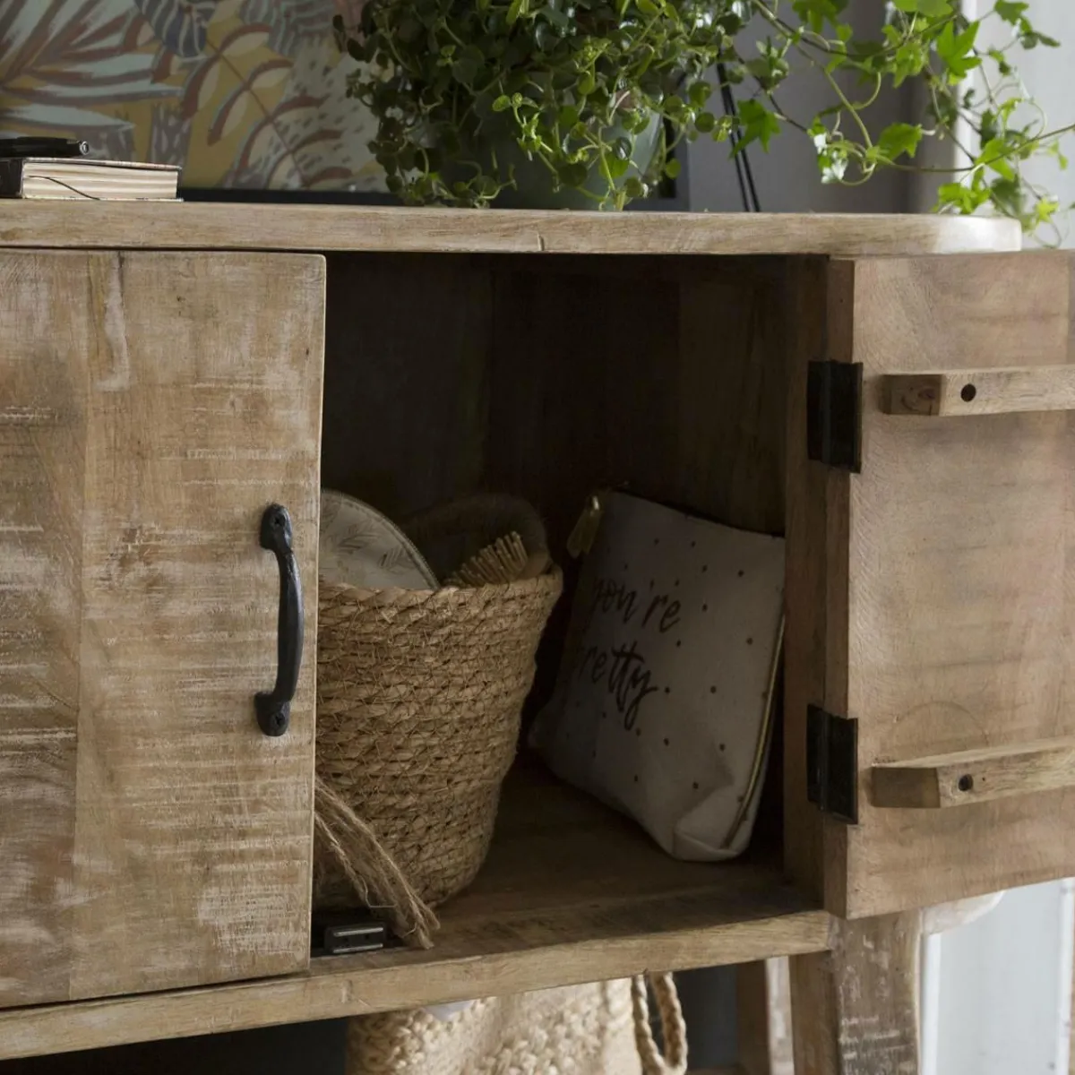 Made in Meubles Meuble sous vasque en bois de manguier blanchi Sienna
