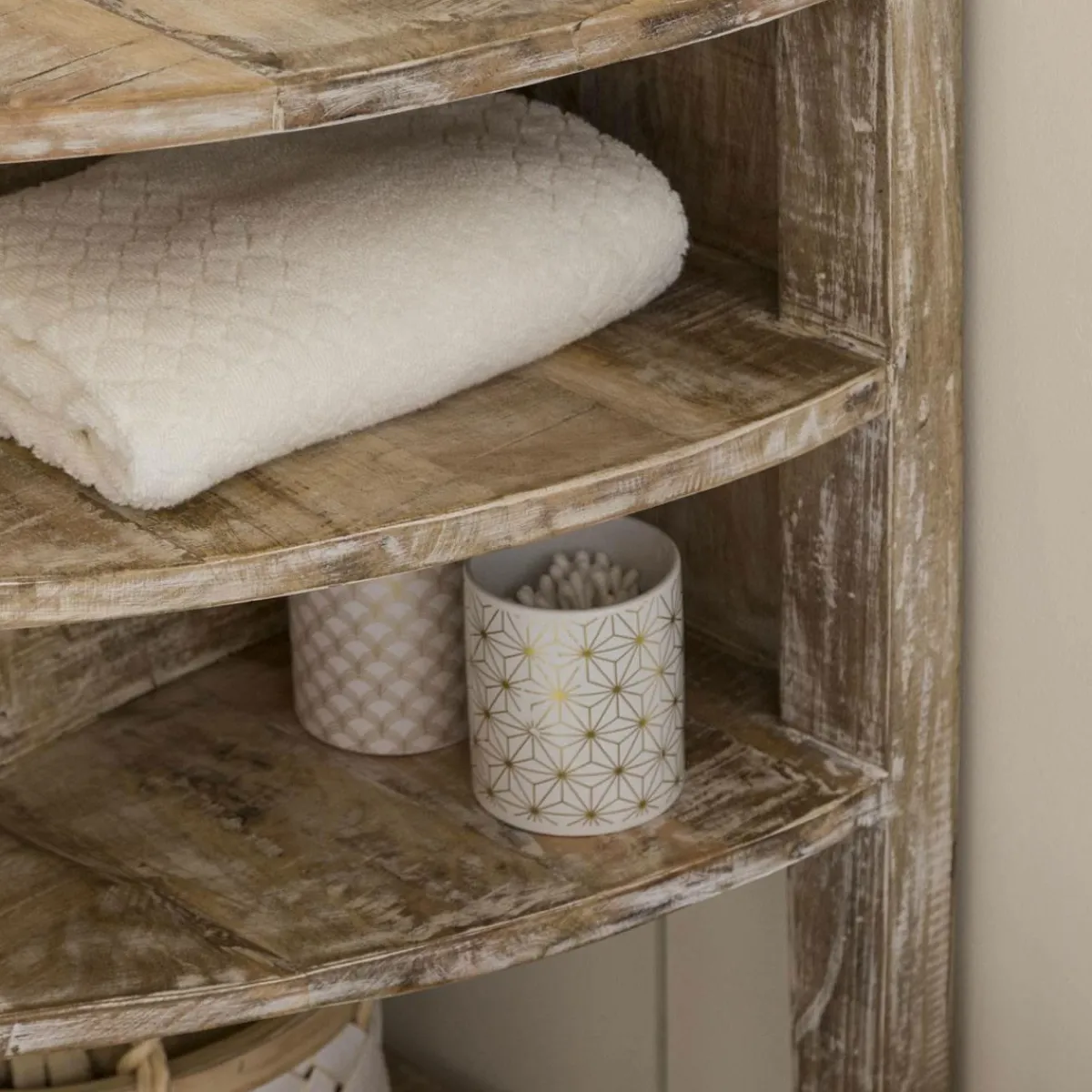 Made in Meubles Meuble sous vasque en bois de manguier blanchi Sienna