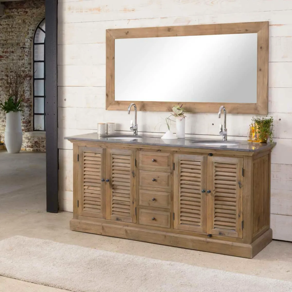 Made in Meubles Meuble sous vasque en bois recyclé Valérien