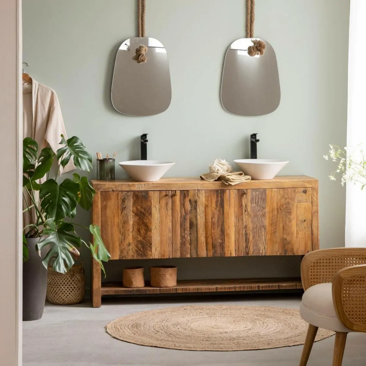 Made in Meubles Meuble sous vasque en bois recyclé Naël