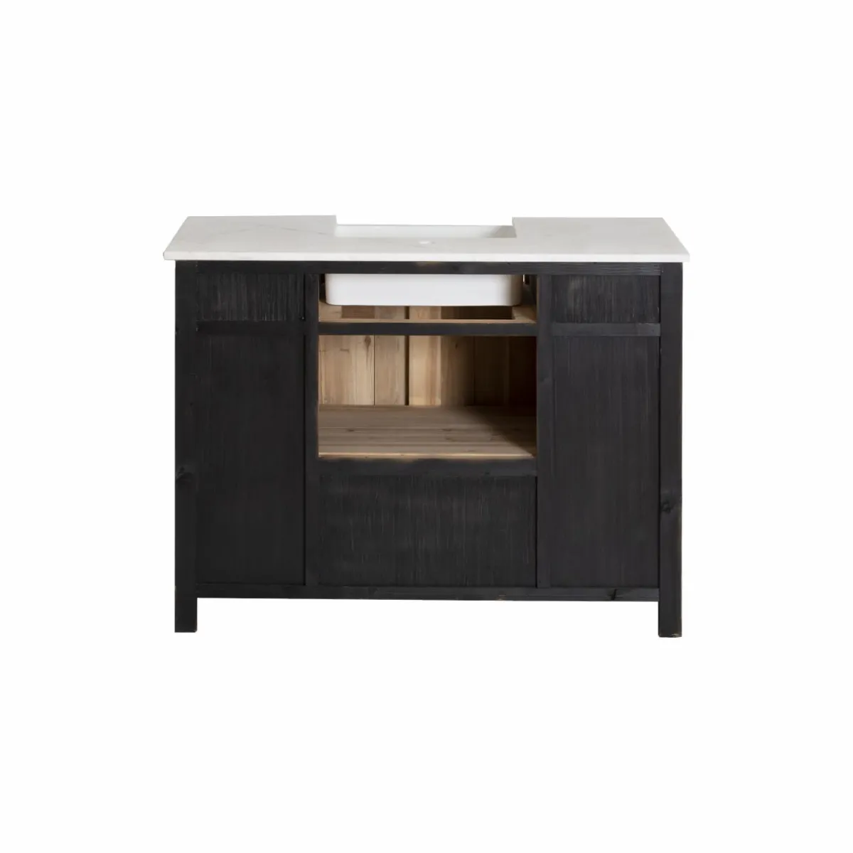 Made in Meubles Meuble sous vasque en bois recyclé et marbre Lizon