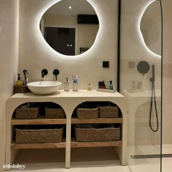 Made in Meubles Meuble sous vasque en bois effet béton et bois d'acacia Dalva