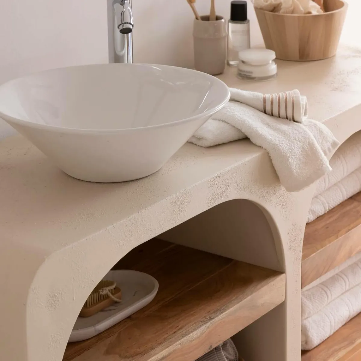 Made in Meubles Meuble sous vasque en bois effet béton et bois d'acacia Dalva