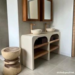 Made in Meubles Meuble sous vasque en bois effet béton et bois d'acacia Dalva
