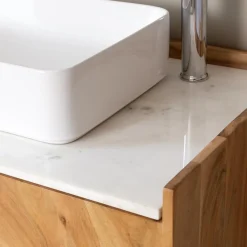 Made in Meubles Meuble sous vasque en bois d'acacia et marbre Aloé