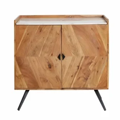 Made in Meubles Meuble sous vasque en bois d'acacia et marbre Aloé