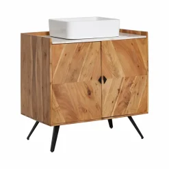 Made in Meubles Meuble sous vasque en bois d'acacia et marbre Aloé