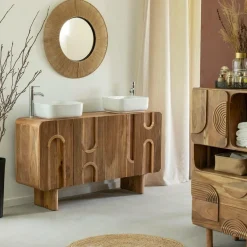Made in Meubles Meuble sous vasque en bois d'acacia foncé Tilio