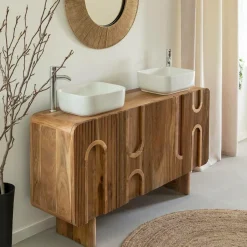 Made in Meubles Meuble sous vasque en bois d'acacia foncé Tilio