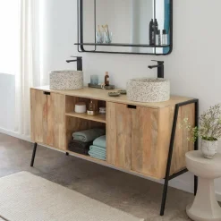 Made in Meubles Meuble sous vasque en bois de manguier et métal Jeanne