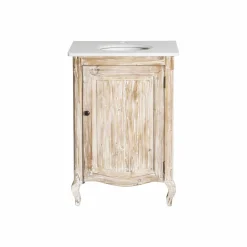 Made in Meubles Meuble sous vasque en pin recyclé blanchi et marbre blanc Gemma