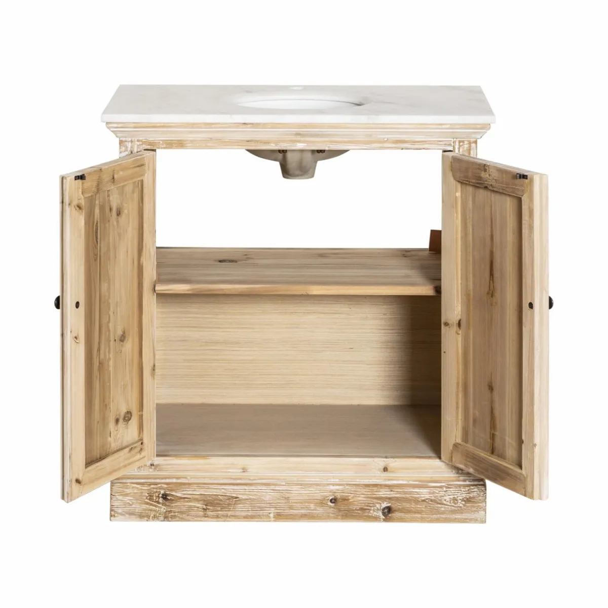 Made in Meubles Meuble sous vasque en pin recyclé blanchi Gemma