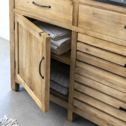 Made in Meubles Meuble sous vasque en vieux pin et pierre bleue Garance
