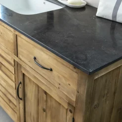 Made in Meubles Meuble sous vasque en vieux pin et pierre bleue Garance