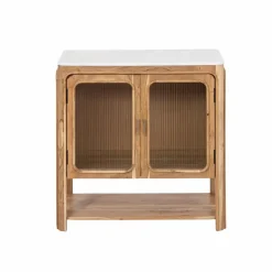Made in Meubles Meuble sous vasque vitré en bois d'acacia et marbre Emyr