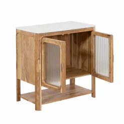 Made in Meubles Meuble sous vasque vitré en bois d'acacia et marbre Emyr