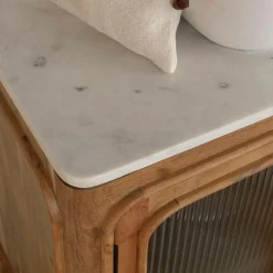 Made in Meubles Meuble sous vasque vitré en bois d'acacia et marbre Emyr