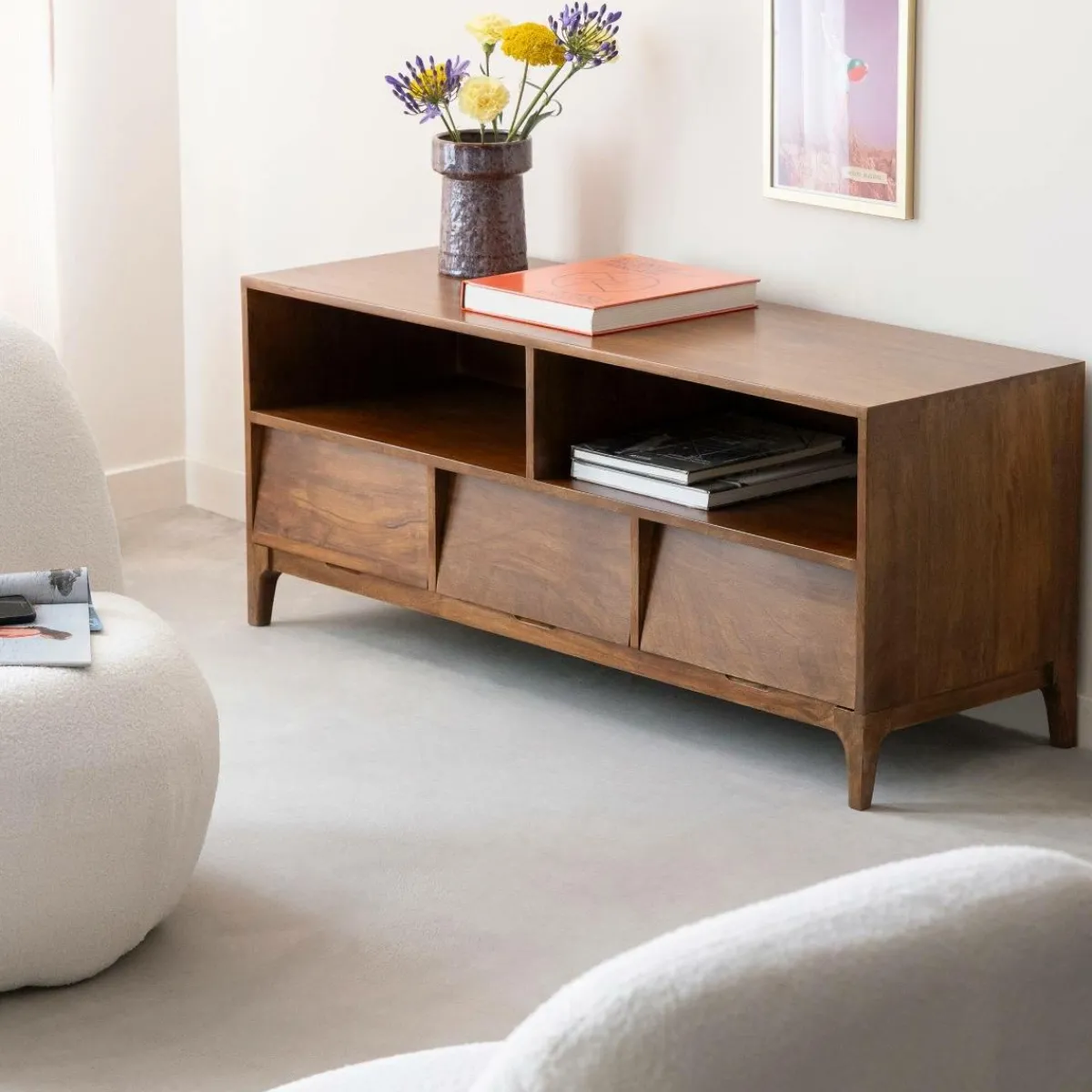Made in Meubles Meuble TV 2 niches en bois de manguier Remick